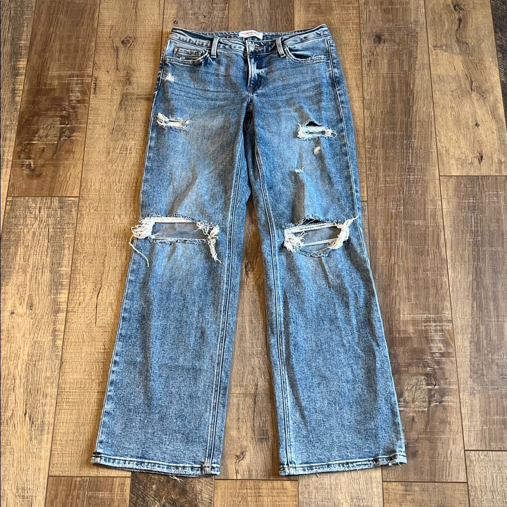 Flying Monkey Blue Distressed Flare Jeans